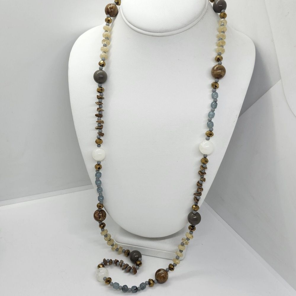 Acrylic Bead Necklace Blue Brown Gray‎ Gold